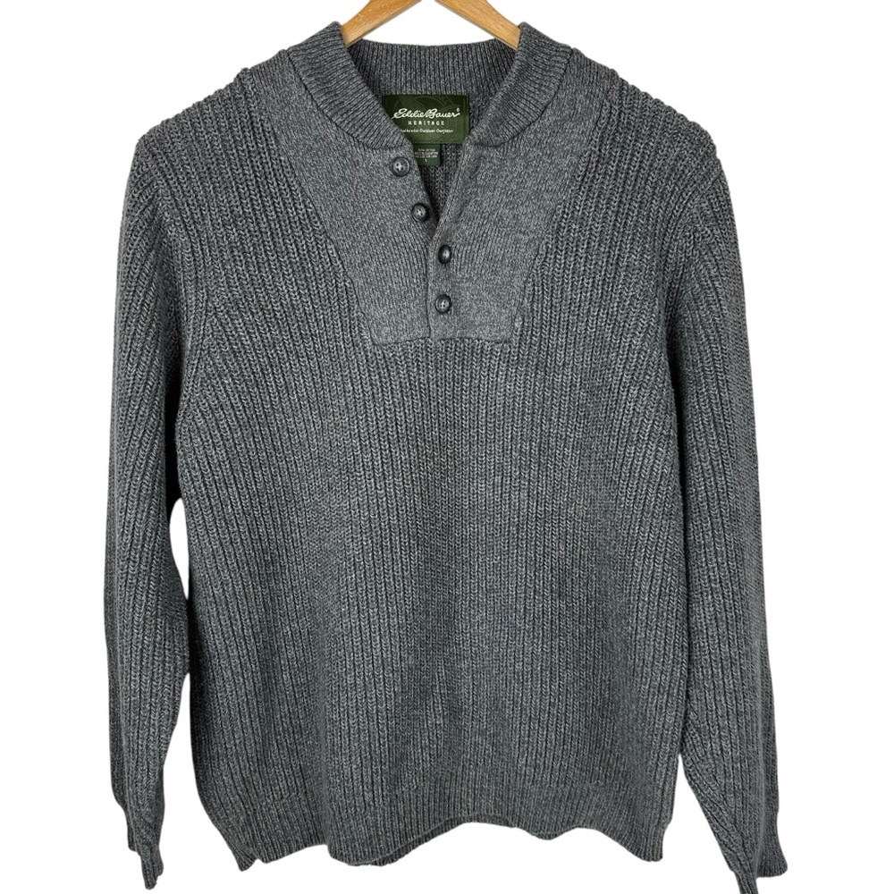 Eddie Bauer Heritage Chunky Knit Henley Pullover Sweater